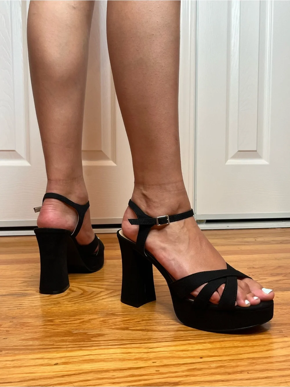 Wild Pair Black Suede Platform Block Heels
